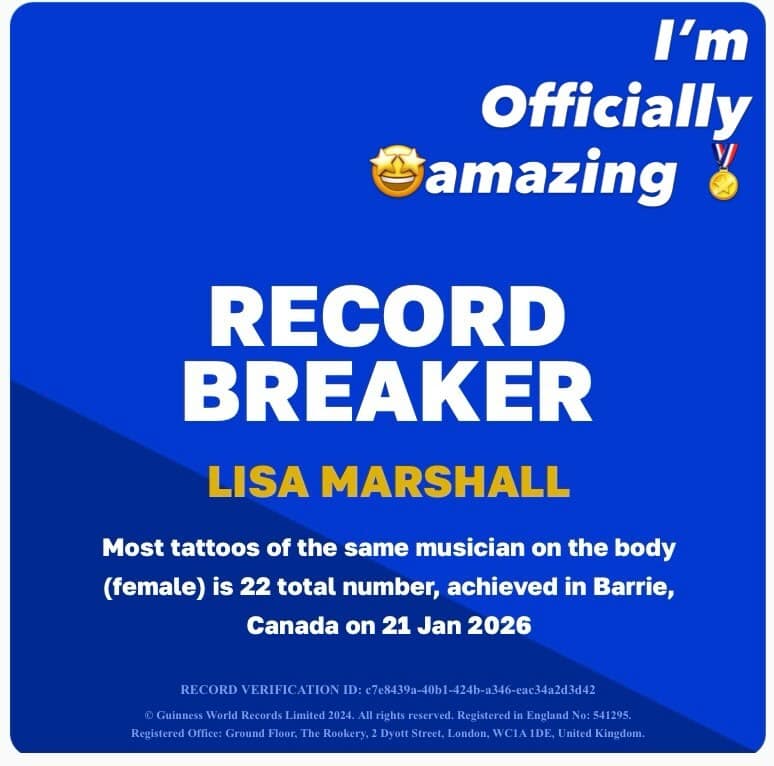 Guinness World Records certificate awarded to Lisa Marshall